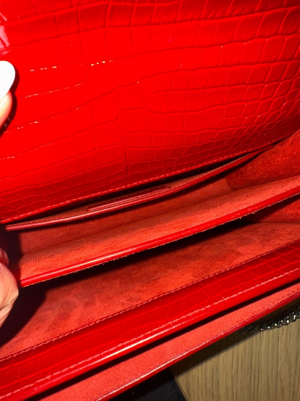 Saint Laurent Red Croc-Embossed Sunset Bag - Picture 7 of 8